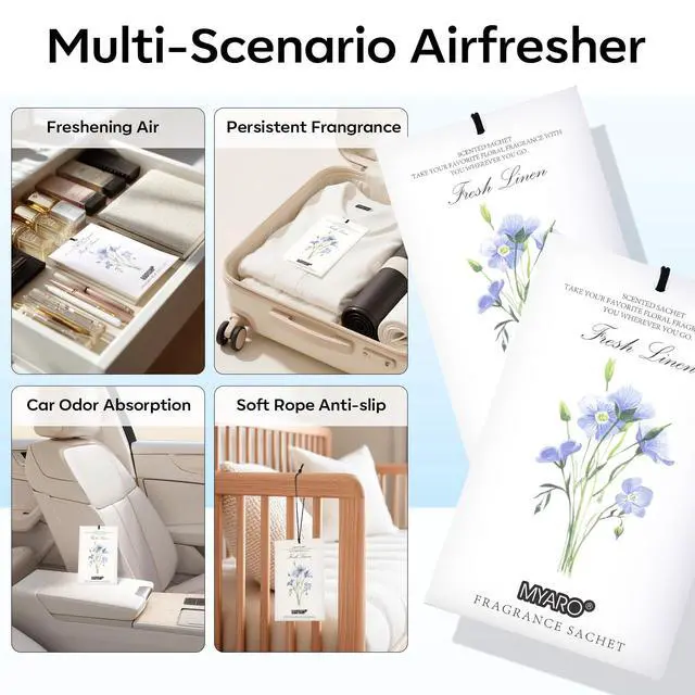 Alt view image 2 of 6 - 12 Pack Fresh Linen Scented Sachets for Drawer, Closet & Car Air Freshener Bags | Odor Eliminator & Fabric Refresher | Crisp, Clean Home Fragrance Gift Set