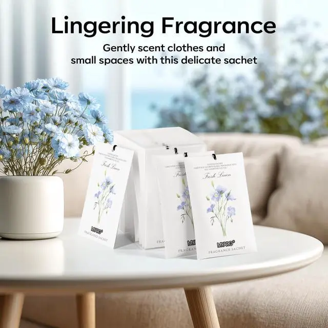 Alt view image 5 of 6 - 12 Pack Fresh Linen Scented Sachets for Drawer, Closet & Car Air Freshener Bags | Odor Eliminator & Fabric Refresher | Crisp, Clean Home Fragrance Gift Set