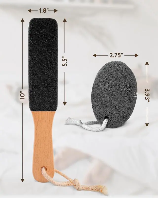 Alt view image 3 of 7 - Pumice Stone Foot File, 4pcs Set Callus Remover for Feet with Wooden Handle, Pedicure Foot Scrubber to Remove Dead Skin, Dry, Rough, Corns Skin Scraper