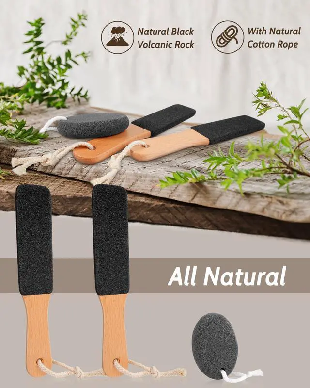 Alt view image 7 of 7 - Pumice Stone Foot File, 4pcs Set Callus Remover for Feet with Wooden Handle, Pedicure Foot Scrubber to Remove Dead Skin, Dry, Rough, Corns Skin Scraper