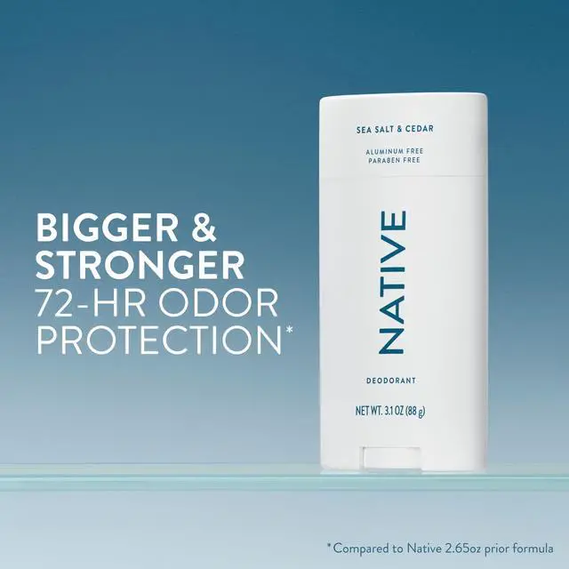 Alt view image 2 of 7 - Aluminum Free Deodorant, Sea Salt & Cedar, Large Size Stick, 72 Hour Odor Control, for Women & Men, Contains Naturally Derived Ingredients, 3.1 oz