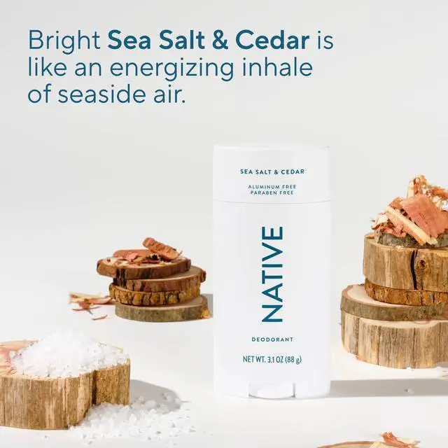 Alt view image 4 of 7 - Aluminum Free Deodorant, Sea Salt & Cedar, Large Size Stick, 72 Hour Odor Control, for Women & Men, Contains Naturally Derived Ingredients, 3.1 oz