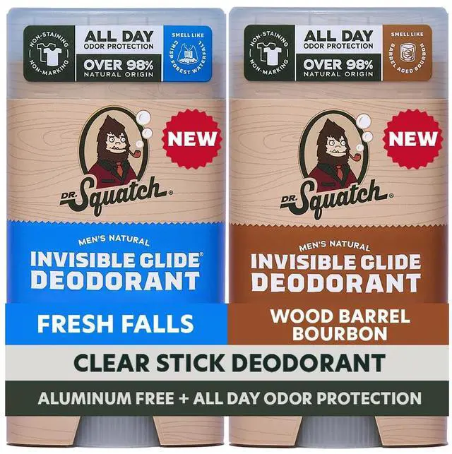 Main image of Invisible Glide Natural Mens Deodorant Smooth Glide, No Stains Aluminum Free Deodorant Men Safe for Sensitive Skin Fresh Falls + Wood Barrel Bourbon 2.65oz (2-Pack)