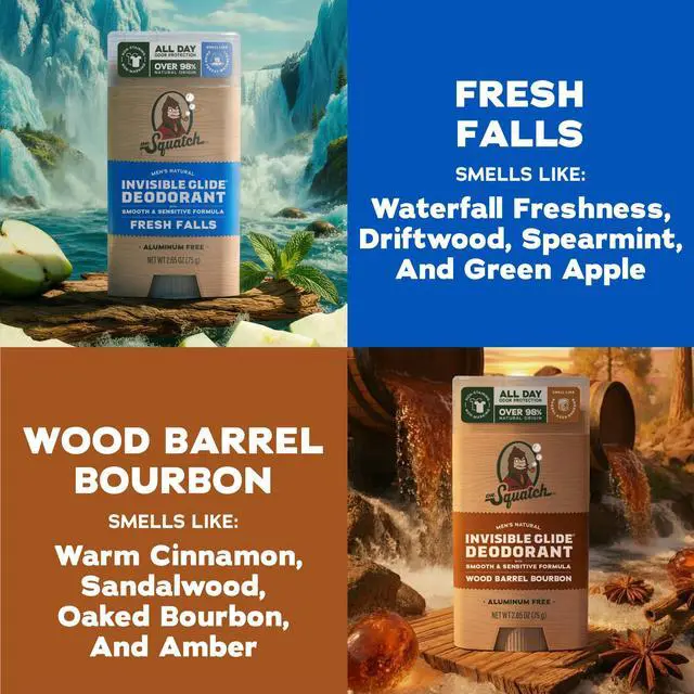 Alt view image 2 of 7 - Invisible Glide Natural Mens Deodorant Smooth Glide, No Stains Aluminum Free Deodorant Men Safe for Sensitive Skin Fresh Falls + Wood Barrel Bourbon 2.65oz (2-Pack)