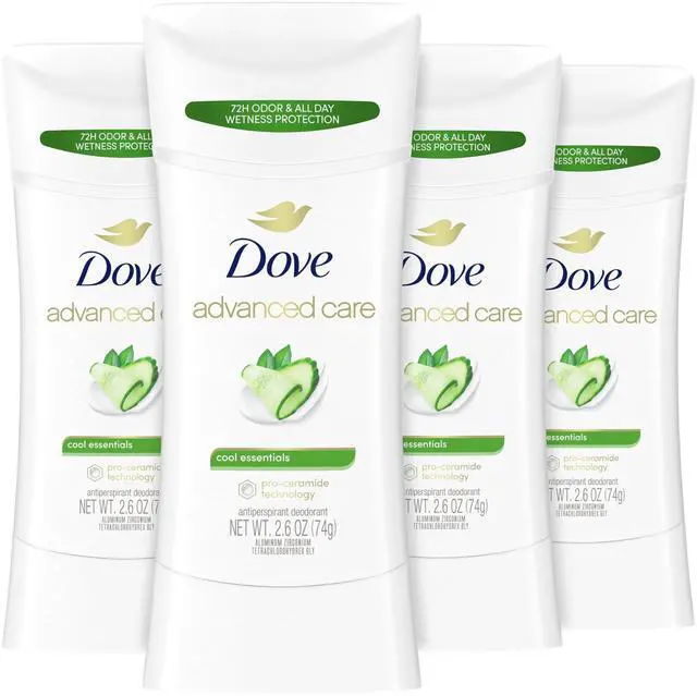 Main image of Advanced Care Antiperspirant Deodorant Stick Cool Essentials 4 ct for helping your skin barrier repair after shaving 72 hour odor control and sweat protection with Pro Ceramide Technology 2.6 oz