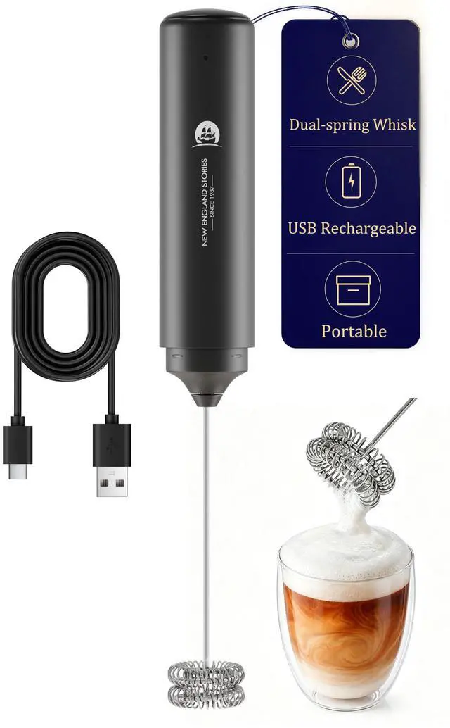 Main image of Rechargeable Milk Frother Handheld, 2-IN-1 Dual Spring Whisk Electric Frother Wand for Cappuccino Latte Macchiato, Portable Drink Mixer for Coffee, Matcha, Hot Chocolate