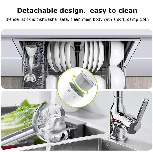 Alt view image 6 of 7 - Hand Blender, Immersion Blender with 2 Mixing Speed, 2-In-1 Hand Held Stick Mixer with Beaker for Soups, Smoothies, Sauce, White