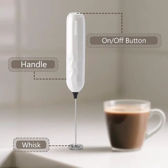 Alt view image 2 of 7 - Milk Frother Handheld Fast Powerful Drink Mixer with Stainless Steel Whisk for Coffee (White)