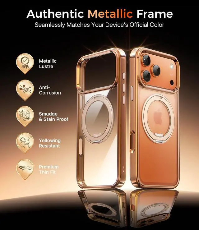 Alt view image 3 of 7 - For Magnetic iPhone 17Pro Max Case Compatible with MagSafe, Desert Titanium 17 Pro Max Cover Slim Translucent Polished Phone Case for iPhone 17 Pro Max 6.9''-Rose Gold