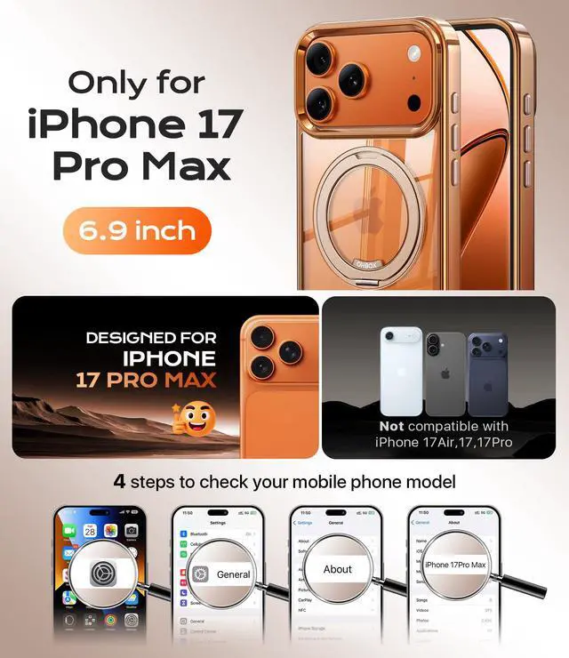 Alt view image 2 of 7 - For Magnetic iPhone 17Pro Max Case Compatible with MagSafe, Desert Titanium 17 Pro Max Cover Slim Translucent Polished Phone Case for iPhone 17 Pro Max 6.9''-Rose Gold