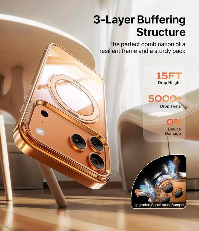 Alt view image 4 of 7 - For Magnetic iPhone 17Pro Max Case Compatible with MagSafe, Desert Titanium 17 Pro Max Cover Slim Translucent Polished Phone Case for iPhone 17 Pro Max 6.9''-Rose Gold