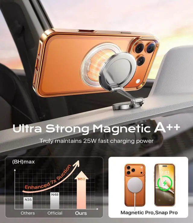 Alt view image 5 of 7 - For Magnetic iPhone 17Pro Max Case Compatible with MagSafe, Desert Titanium 17 Pro Max Cover Slim Translucent Polished Phone Case for iPhone 17 Pro Max 6.9''-Rose Gold