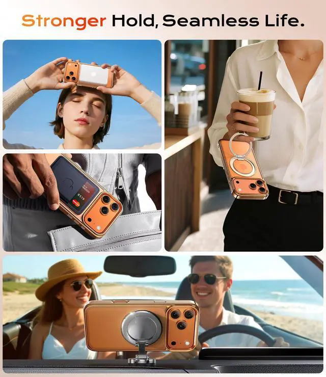 Alt view image 7 of 7 - For Magnetic iPhone 17Pro Max Case Compatible with MagSafe, Desert Titanium 17 Pro Max Cover Slim Translucent Polished Phone Case for iPhone 17 Pro Max 6.9''-Rose Gold