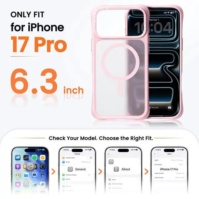 Alt view image 2 of 7 - Magnetic for iPhone 17 Pro Case | 20FT Drop Protection, Compatible with MagSafe | Slim Translucent Matte Anti-Fingerprint Shockproof Cover for iPhone 17 Pro 6.3 inch, Chalk Pink