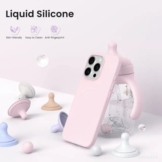 Alt view image 3 of 6 - Compatible with iPhone 16 Pro Case 6.3", Slim Liquid Silicone 3 Layers Soft Gel Rubber Shockproof Protective Cover with Anti-Scratch Microfiber Lining-Chalk Pink