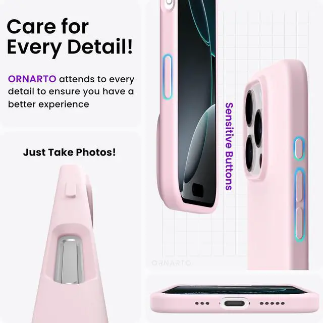 Alt view image 5 of 6 - Compatible with iPhone 16 Pro Case 6.3", Slim Liquid Silicone 3 Layers Soft Gel Rubber Shockproof Protective Cover with Anti-Scratch Microfiber Lining-Chalk Pink