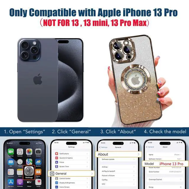 Alt view image 2 of 7 - for iPhone 13 Pro Magnetic Glitter Case Compatible with MagSafe,Full Protection Slim Shockproof Anti-Scratch Case with Camera Lens Protector Logo View Dust-Proof Net for Women Gold