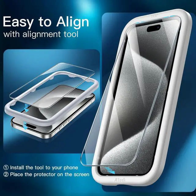 Alt view image 5 of 7 - Screen Protector for iPhone 15 Pro 6.1-Inch, Tempered Glass Film with Easy Installation Tool, Case-Friendly, HD Clear, 3-Pack
