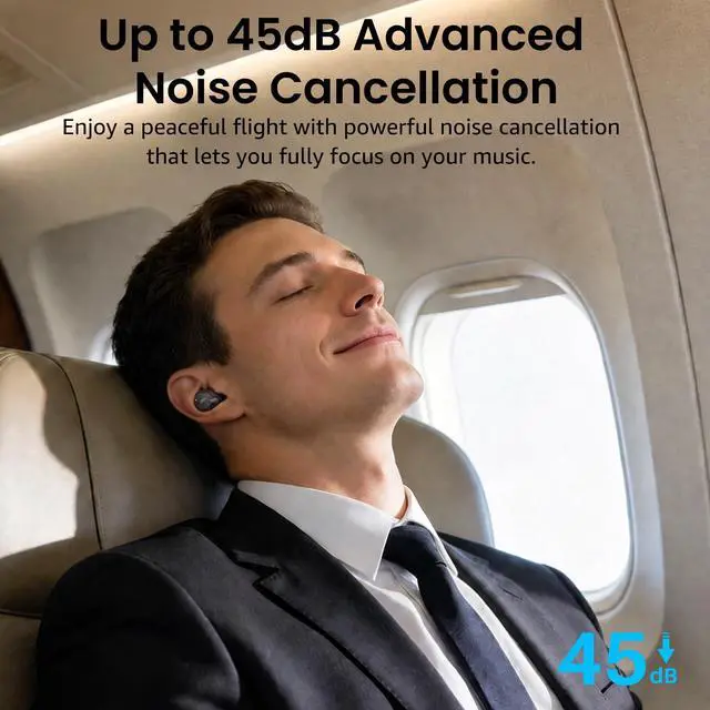 Alt view image 2 of 7 - Hybrid Active Noise Cancelling Wireless Earbuds, 6 Mics ENC Clear Call, IPX8 Waterproof, in Ear Bluetooth 5.3 Headphones Stereo Bass Ear Buds 60H Playtime with LED Display 32 EQs via APP