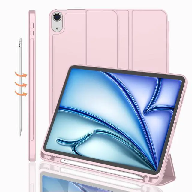 Main image of iPad Air 11 Inch Case M4/M3/M2(2026/2025/2024), iPad Air 5th/4th Generation Case 2022/2020 10.9 Inch with Pencil Holder,Trifold Stand Smart Case with Soft TPU Back(Pink)