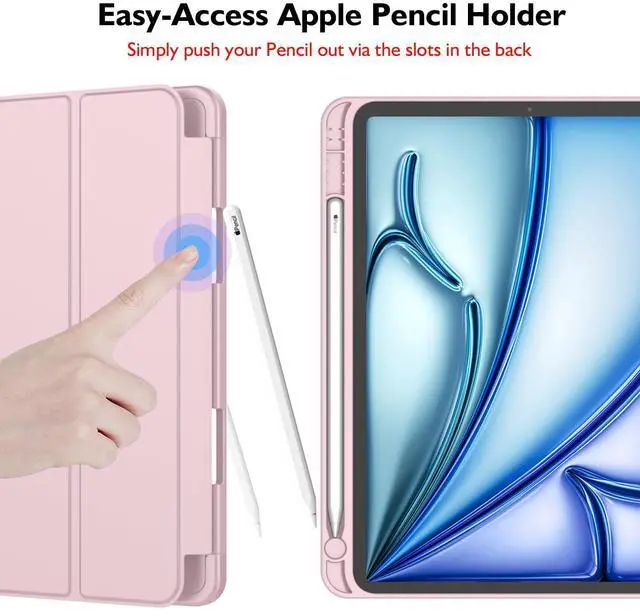 Alt view image 3 of 7 - iPad Air 11 Inch Case M4/M3/M2(2026/2025/2024), iPad Air 5th/4th Generation Case 2022/2020 10.9 Inch with Pencil Holder,Trifold Stand Smart Case with Soft TPU Back(Pink)