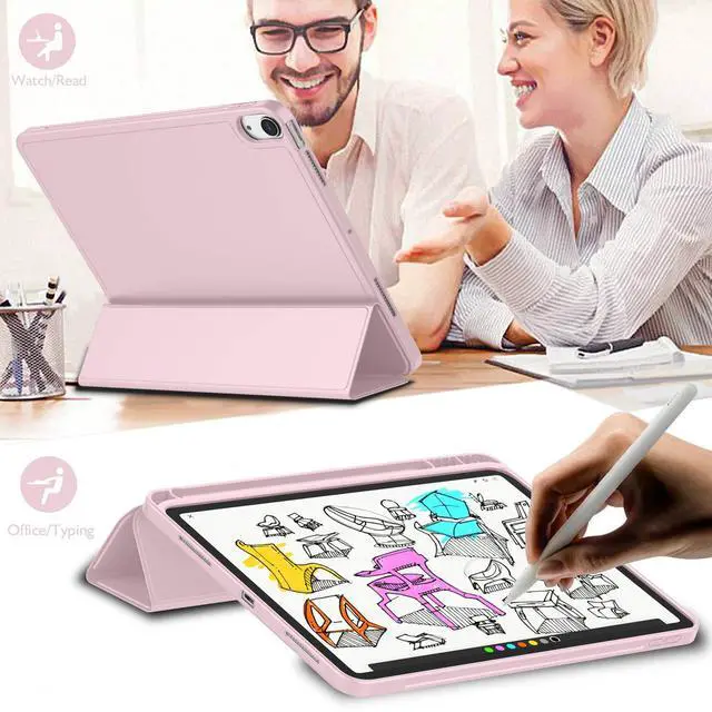 Alt view image 6 of 7 - iPad Air 11 Inch Case M4/M3/M2(2026/2025/2024), iPad Air 5th/4th Generation Case 2022/2020 10.9 Inch with Pencil Holder,Trifold Stand Smart Case with Soft TPU Back(Pink)
