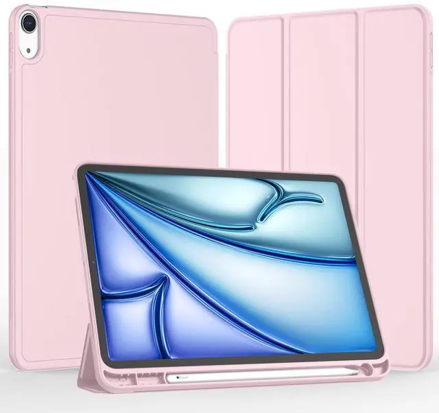 Alt view image 2 of 7 - iPad Air 11 Inch Case M4/M3/M2(2026/2025/2024), iPad Air 5th/4th Generation Case 2022/2020 10.9 Inch with Pencil Holder,Trifold Stand Smart Case with Soft TPU Back(Pink)
