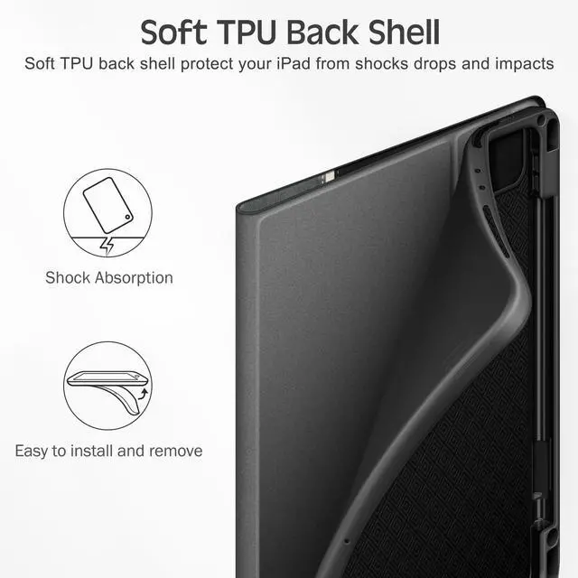 Alt view image 6 of 7 - Case for iPad Pro 13-inch (M5 2025/M4 2024) with Pencil Holder, Vintage Notebook-Style Vegan Leather Cover, Magnetic Closure, Multi-Angle Stand for Viewing & Typing, Auto Sleep/Wake, Black
