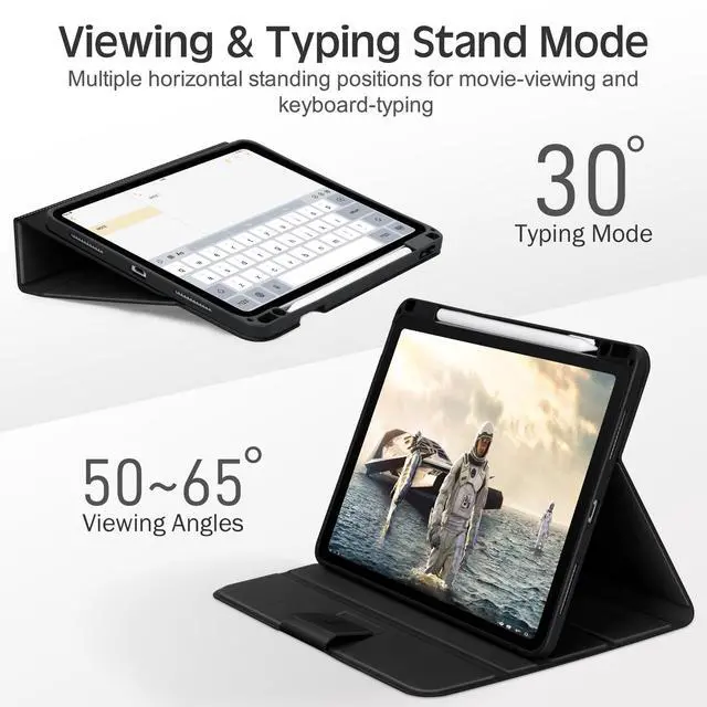 Alt view image 7 of 7 - Case for iPad Pro 13-inch (M5 2025/M4 2024) with Pencil Holder, Vintage Notebook-Style Vegan Leather Cover, Magnetic Closure, Multi-Angle Stand for Viewing & Typing, Auto Sleep/Wake, Black