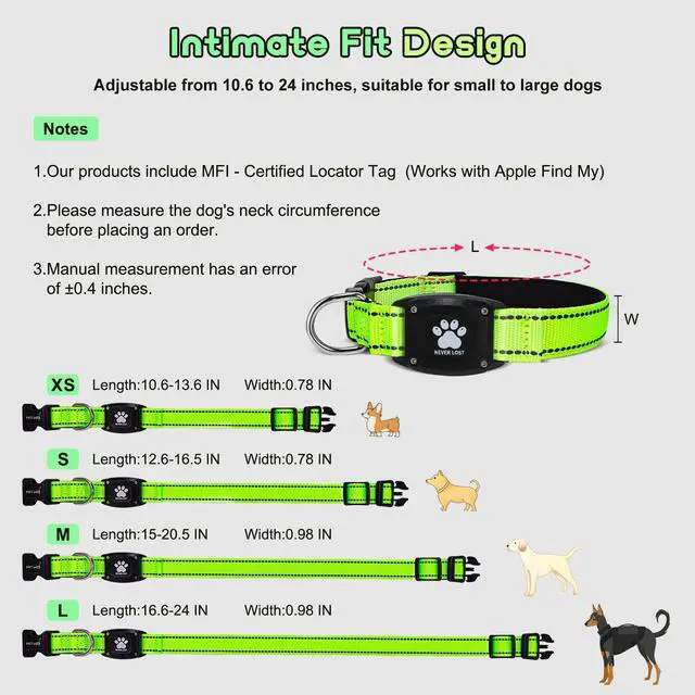 Alt view image 3 of 5 - GPS Dog Collar Tracker 2-in-1,Reflective Waterproof Pet Collar,iOS-Only,No Monthly Fees,Unlimited Range,Dog Tracking Collar Pet Tracker,for Small Medium Large Dogs(XS (10.6"-13.6"), Green)