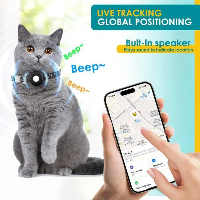 Alt view image 4 of 7 - Pet Tracker for Cats, Compatible with Apple Find My App (Only iOS), Cat GPS Tracker Works with Any Collar, No Monthly Fee, Waterproof (Black)