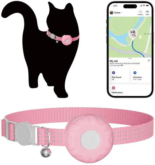 Main image of Cat Tracker, GPS Tracker, Pet Tracker Compatible with Apple Find My App(Only iOS), Waterproof Cat Trackers Collar with Bell and Safety Elastic Buckle,No Monthly Fee, Smart Alerts, Pink