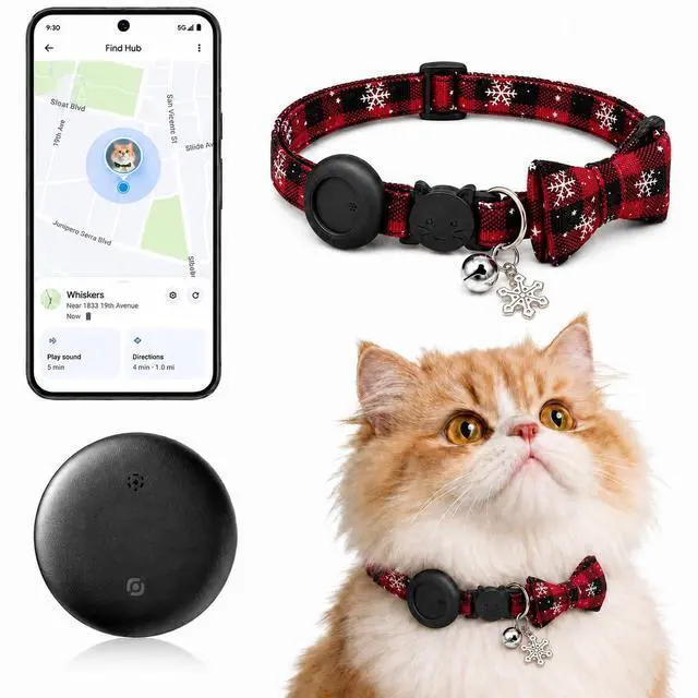 Main image of Cat Tracker GPS for Android, Pet GPS Tracker Collar for Cats No Subscription, IP67 Waterproof Cat Collar with Tracker Compatible with Google Find Hub Replaceable 1-Year Battery, Android Only (Red)