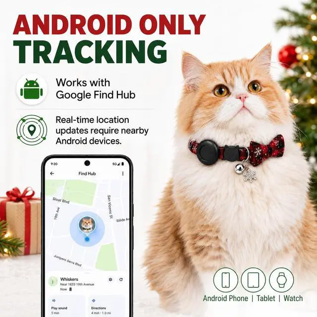 Alt view image 2 of 6 - Cat Tracker GPS for Android, Pet GPS Tracker Collar for Cats No Subscription, IP67 Waterproof Cat Collar with Tracker Compatible with Google Find Hub Replaceable 1-Year Battery, Android Only (Red)