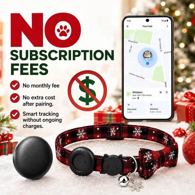 Alt view image 6 of 6 - Cat Tracker GPS for Android, Pet GPS Tracker Collar for Cats No Subscription, IP67 Waterproof Cat Collar with Tracker Compatible with Google Find Hub Replaceable 1-Year Battery, Android Only (Red)