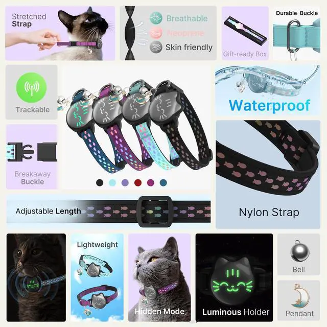 Alt view image 2 of 7 - AirTag Cat Collar Breakaway, Reflective Cat Collar Compatible with Apple AirTag 1st & 2nd Gen, Hidden Holder with Bell, Lightweight Water-Resistant Strap for Cats, AirTag Not Included