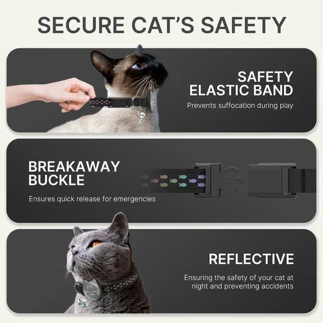 Alt view image 4 of 7 - AirTag Cat Collar Breakaway, Reflective Cat Collar Compatible with Apple AirTag 1st & 2nd Gen, Hidden Holder with Bell, Lightweight Water-Resistant Strap for Cats, AirTag Not Included