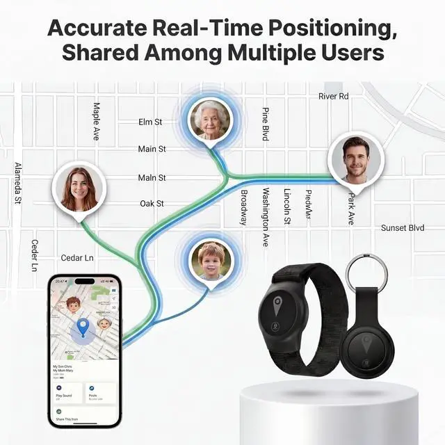 Alt view image 2 of 7 - GPS Tracker for Kids, Real-Time GPS Tracking Device for Children w/Wearable Wristband & Keychain Design, No Monthly Fee/No SIM Card, Lightweight Locator Works w/iOS Find My, Long Standby, Waterproof