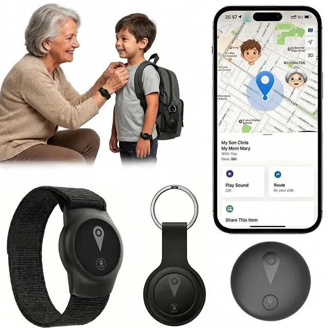 Main image of GPS Tracker for Kids, Real-Time GPS Tracking Device for Children w/Wearable Wristband & Keychain Design, No Monthly Fee/No SIM Card, Lightweight Locator Works w/iOS Find My, Long Standby, Waterproof