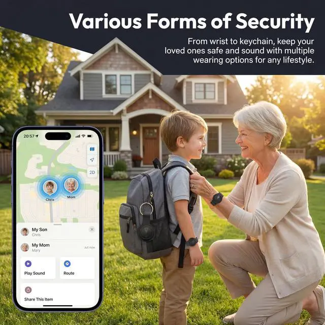 Alt view image 6 of 7 - GPS Tracker for Kids, Real-Time GPS Tracking Device for Children w/Wearable Wristband & Keychain Design, No Monthly Fee/No SIM Card, Lightweight Locator Works w/iOS Find My, Long Standby, Waterproof