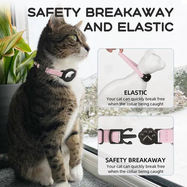 Alt view image 4 of 7 - AirTag Cat Collars, Stretchy Collar with Apple AirTag Holder and Bell, Breakaway Ultra Design Elastic GPS Tracking Collars for Cats and Puppies, (7.5-12.5 Inch), Pink