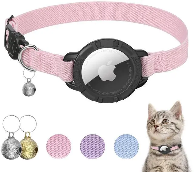 Main image of AirTag Cat Collars, Stretchy Collar with Apple AirTag Holder and Bell, Breakaway Ultra Design Elastic GPS Tracking Collars for Cats and Puppies, (7.5-12.5 Inch), Pink