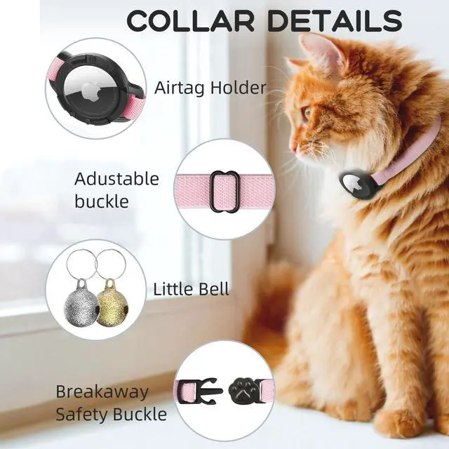 Alt view image 6 of 7 - AirTag Cat Collars, Stretchy Collar with Apple AirTag Holder and Bell, Breakaway Ultra Design Elastic GPS Tracking Collars for Cats and Puppies, (7.5-12.5 Inch), Pink