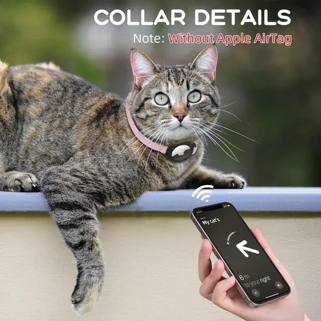 Alt view image 3 of 7 - AirTag Cat Collars, Stretchy Collar with Apple AirTag Holder and Bell, Breakaway Ultra Design Elastic GPS Tracking Collars for Cats and Puppies, (7.5-12.5 Inch), Pink