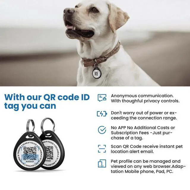 Alt view image 6 of 6 - Dog Tags Personalized, QR Code Pet ID Tags for Dog Collar, Online Profile, Scan Location Alerts, Black
