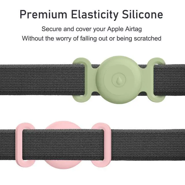 Alt view image 2 of 6 - Airtag Dog Collar Holder for Apple Airtag Dog Tracker, 2 Pack GPS Tracking Accessories Anti-Lost Silicone Air Tag Holder Case for Pet Cat Dog Collars (Pink+Matcha, Small)