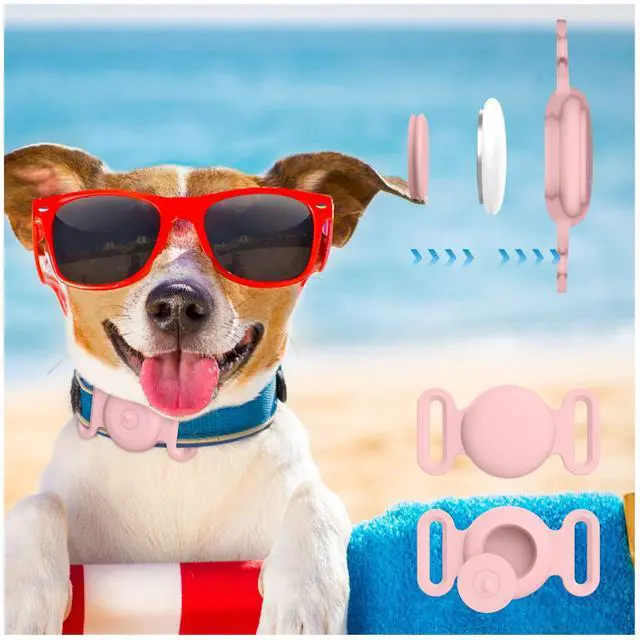 Alt view image 6 of 6 - Airtag Dog Collar Holder for Apple Airtag Dog Tracker, 2 Pack GPS Tracking Accessories Anti-Lost Silicone Air Tag Holder Case for Pet Cat Dog Collars (Pink+Matcha, Small)