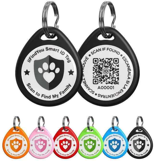 Main image of Dog Tags Personalized, QR Code Pet ID Tags for Dog Collar, Online Profile, Scan Location Alerts, Black