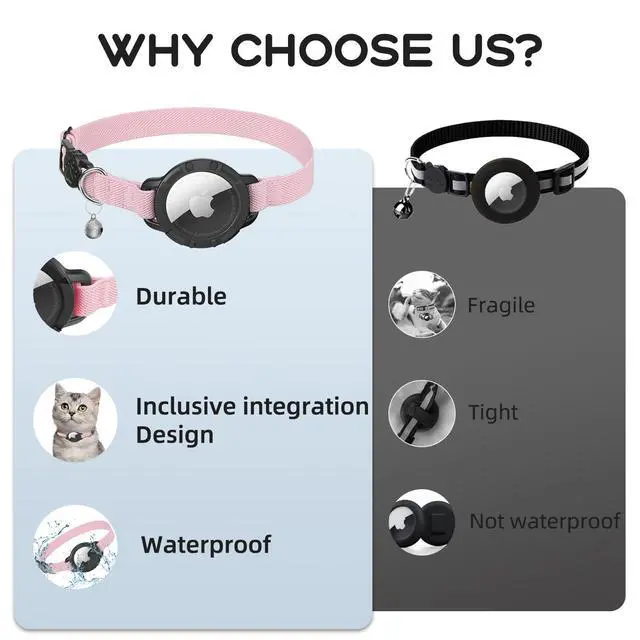 Alt view image 7 of 7 - AirTag Cat Collars, Stretchy Collar with Apple AirTag Holder and Bell, Breakaway Ultra Design Elastic GPS Tracking Collars for Cats and Puppies, (7.5-12.5 Inch), Pink