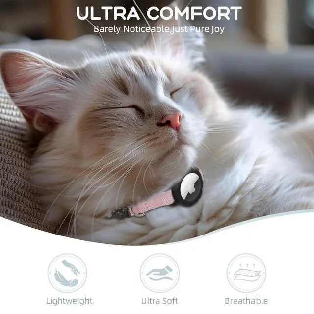 Alt view image 2 of 7 - AirTag Cat Collars, Stretchy Collar with Apple AirTag Holder and Bell, Breakaway Ultra Design Elastic GPS Tracking Collars for Cats and Puppies, (7.5-12.5 Inch), Pink